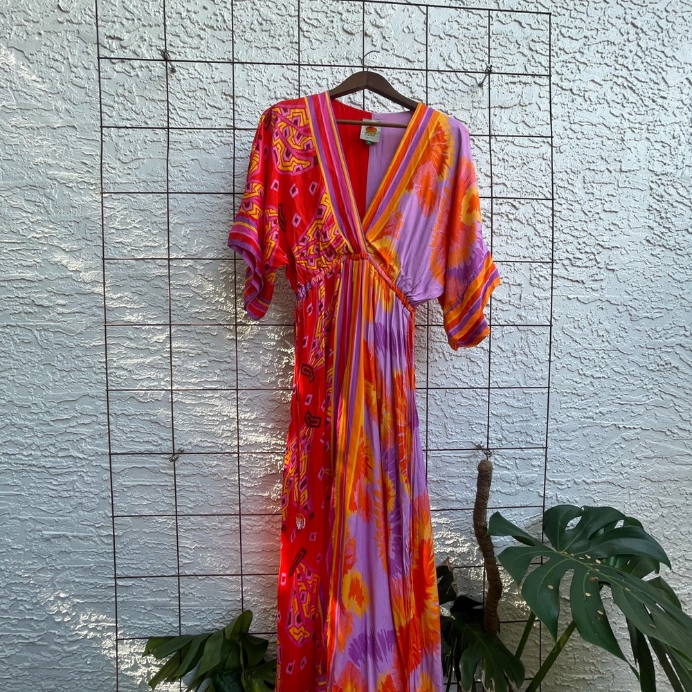 FARM Rio Vibrant Red and Purple Maxi Dress